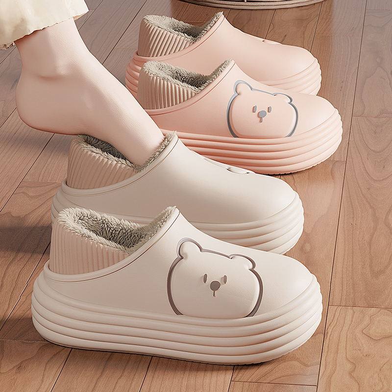 包跟防水棉拖鞋女秋冬季外穿防滑加厚底保暖情侣家居加绒棉鞋冬天