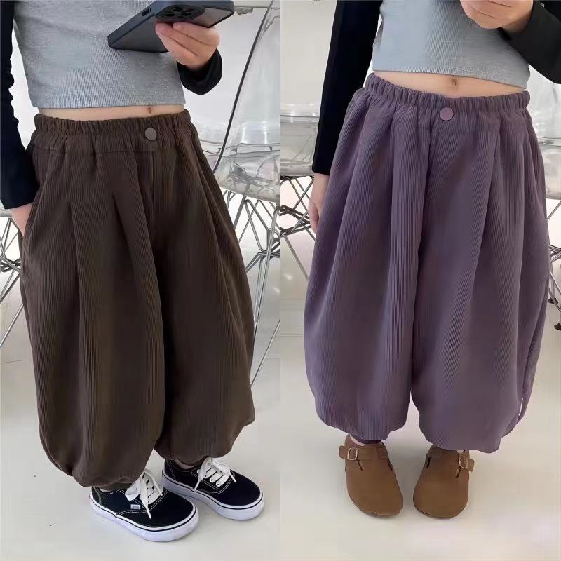 儿童秋冬雪尼尔裤子2023新款灯笼裤冬款松紧腰女童哈伦裤长裤外穿