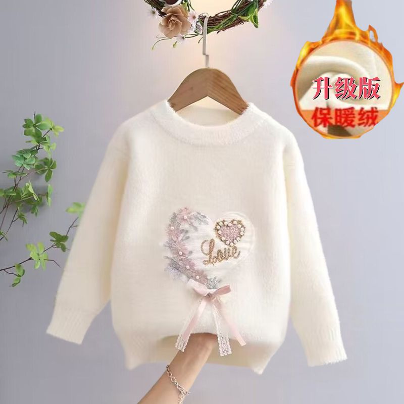 女童毛衣加厚水貂绒套头2023新款洋气针织衫不起球儿童水貂绒毛衫