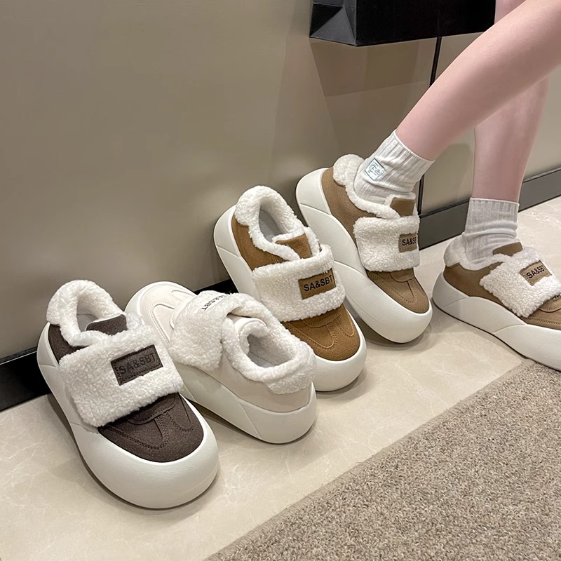 秋冬季保暖休闲魔术贴厚底面包棉鞋子女冬季加绒保暖潮流新款爆款
