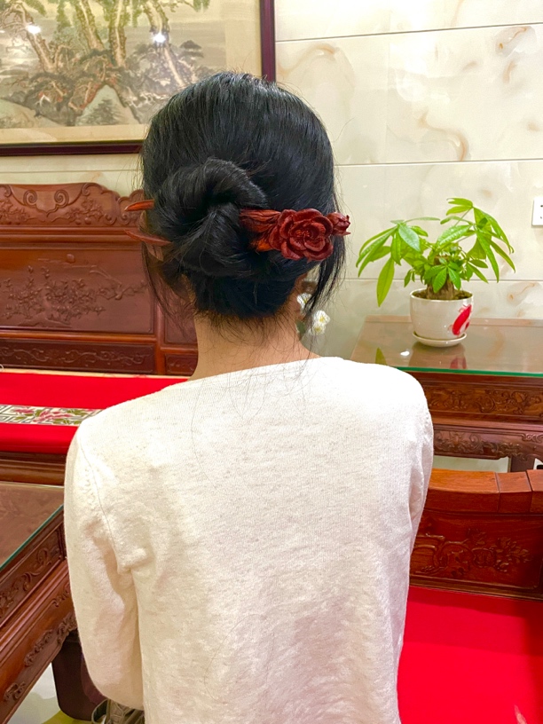 莲隐木作   原创手工紫檀发簪【双叉栀子花】