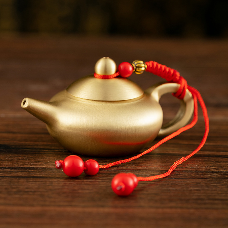 （把把壶）黄铜把把壶迷你小茶壶文玩茶室茶桌摆件趣味手把件工艺品