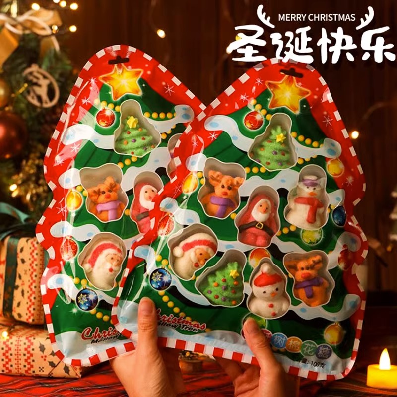 圣诞节棉花糖节日礼物圣诞糖果袋装圣诞树平安夜造型装饰糖果