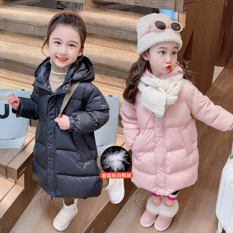 女童冬季羽绒服长款过膝免洗2023新款宝宝冬装儿童免洗白鸭绒外套