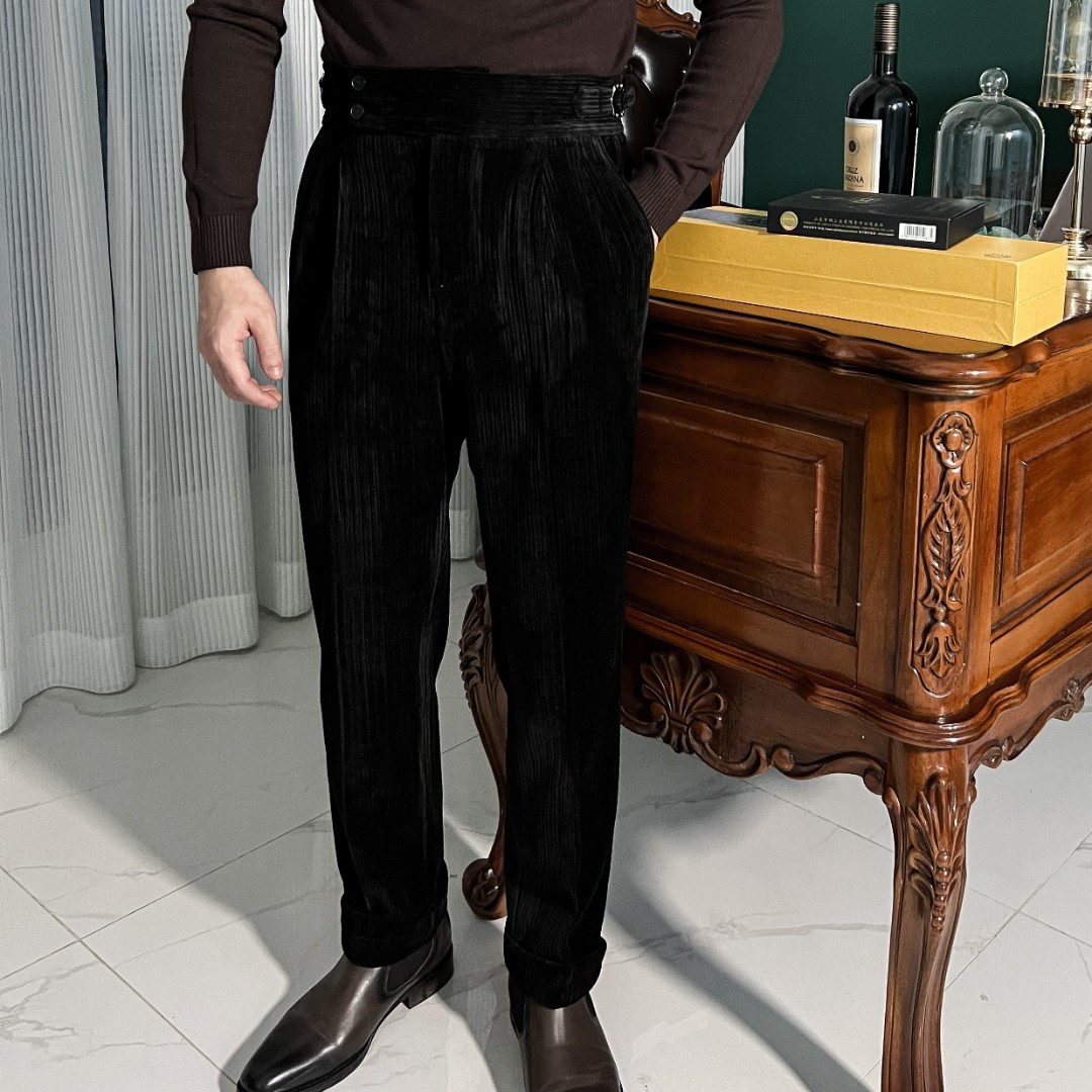 Agustin_Chen 秋冬加厚雪尼尔绒复古高腰那不勒斯时尚男士西裤