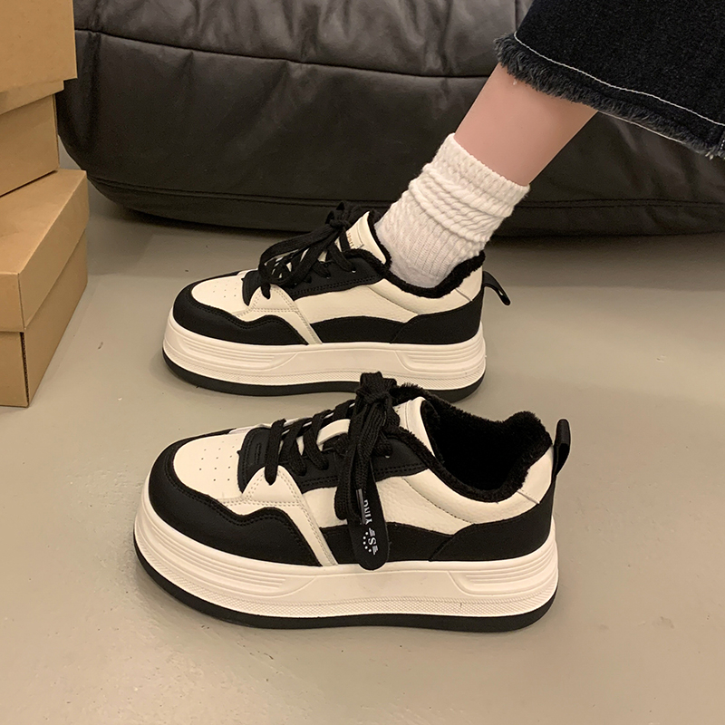 回力瑞厚底增高板鞋女款2023秋冬新款加绒面包鞋女鞋学生百搭运动