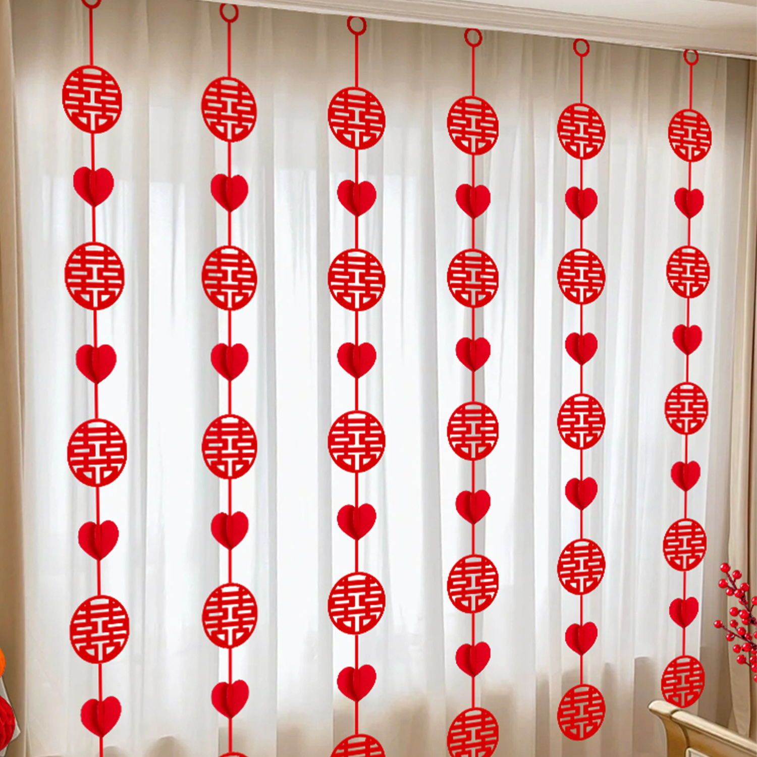 结婚窗帘挂饰婚房装饰布置婚礼新房男方女方结婚挂饰拉花吊坠套装