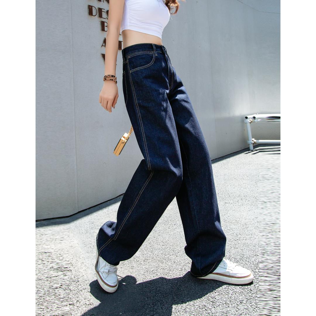 阔腿牛仔裤女高腰宽松小个子2025春季新品修身显瘦弹力垂坠感拖地