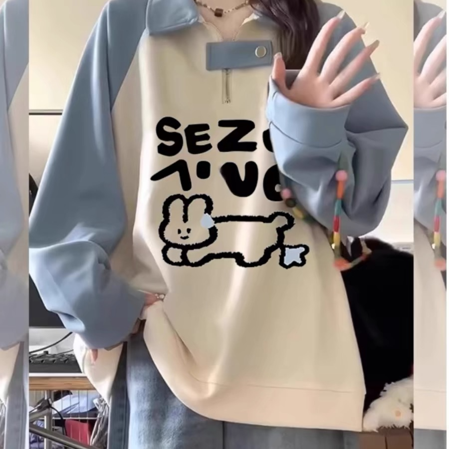 polo领卫衣女薄款慵懒风宽松设计感oversize小众上衣粉色插肩