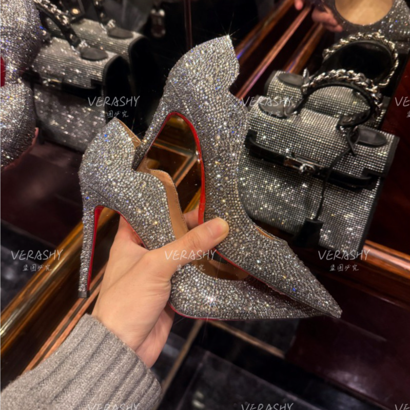 【鎏金岁月】红底高跟鞋2025春秋新款金色水钻贵气细跟尖头时尚单鞋