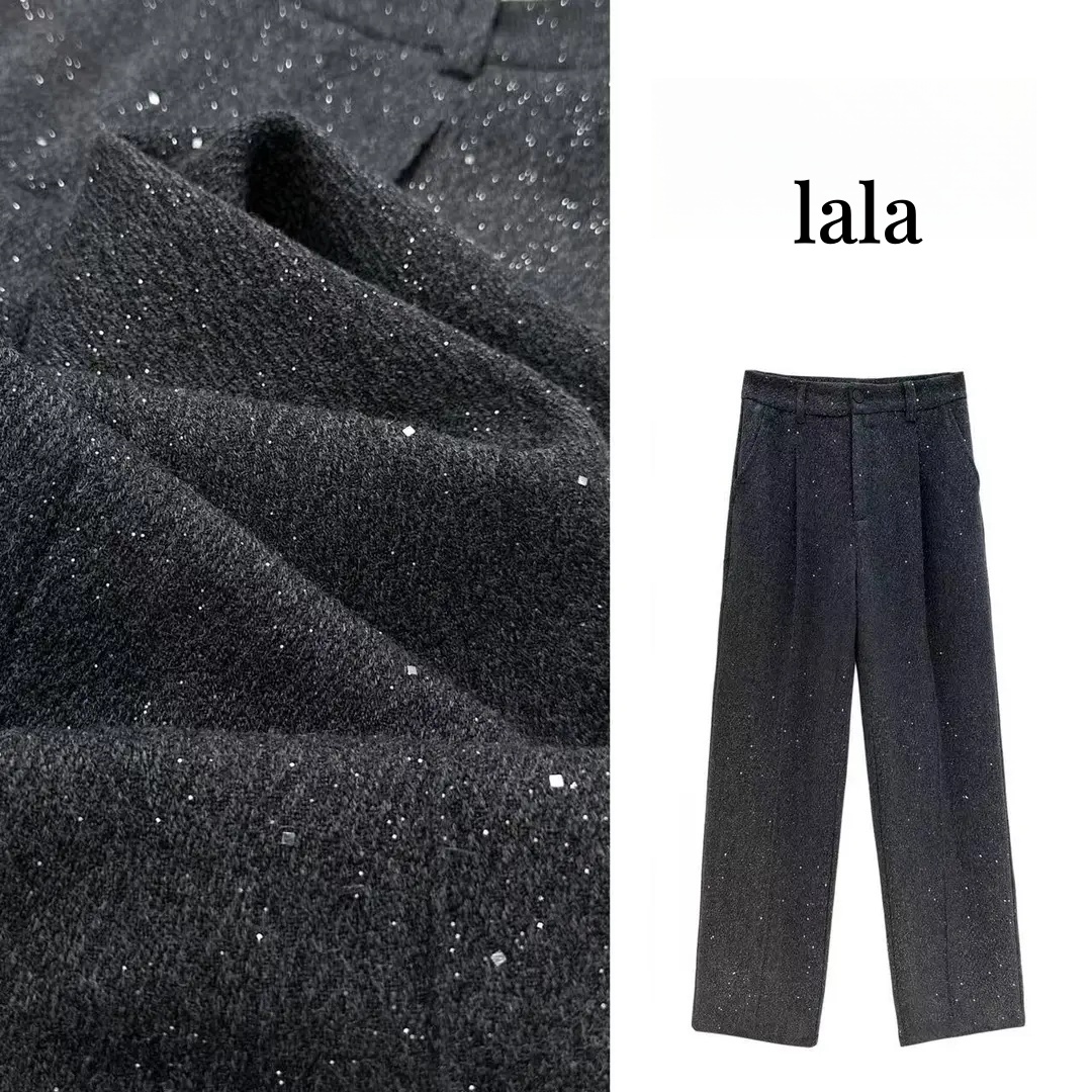 H 轻奢重工休闲直筒羊毛裤【银河之约】新款百搭8130