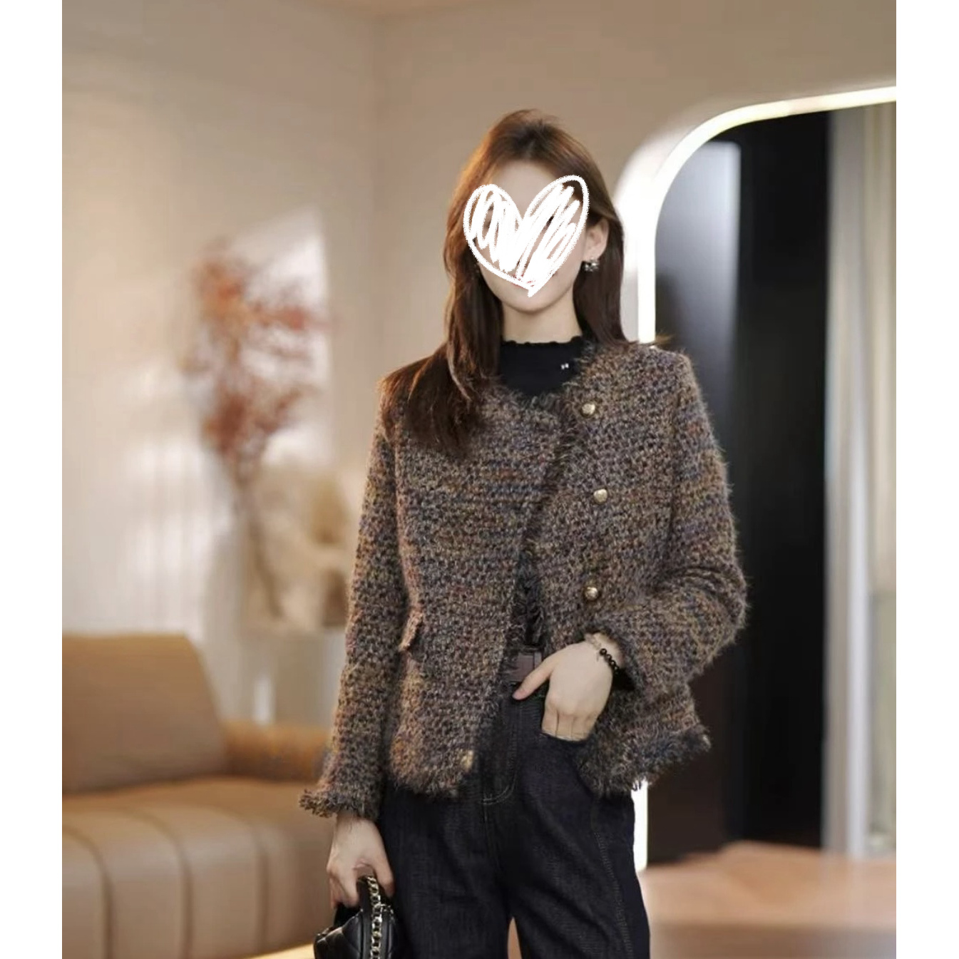 H 小香风外套羽绒服加厚2024新款冬季法式上衣外套8096