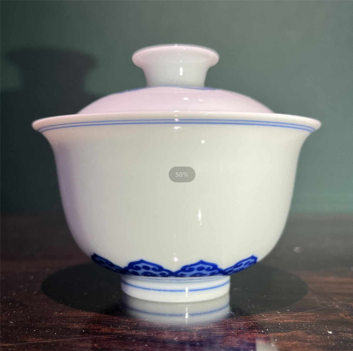 妙色青花如意盖碗直径：9cm 高：7cm 容量：120ml 