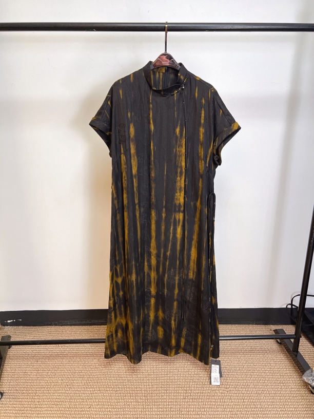 2024秋冬新款香云纱100桑蚕丝重段花萝新中式连衣裙