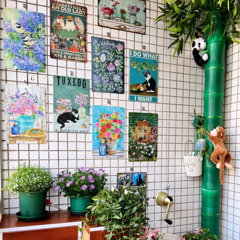 复古花卉人物铁皮画花园田园花店庭院阳台铁艺墙面做旧装饰品挂件