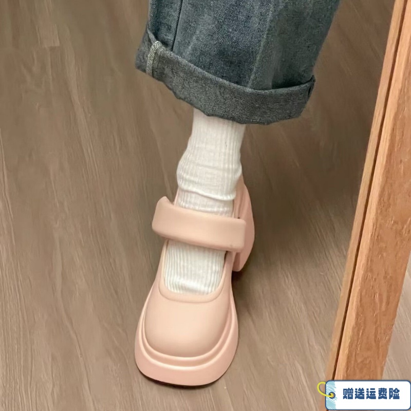 红蜻蜓牌法式高跟玛丽珍鞋2023新款春秋季小个子显高显长圆头粗跟
