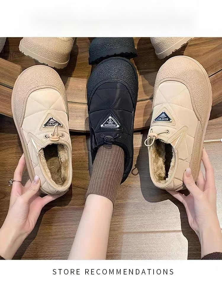 红蜻蜓牌乐福鞋女2023新款秋冬加绒棉鞋厚底一脚蹬休闲懒人鞋羽绒