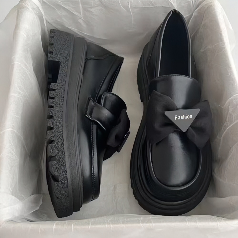 红蜻蜓牌日系jk一脚蹬蝴蝶结乐福鞋2023夏秋新款厚底增高小皮鞋女