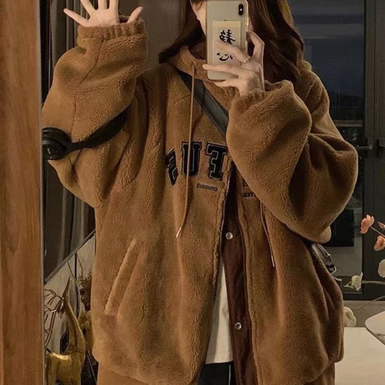 东北双面棒球棉服羊羔外套2023冬季新款保暖加厚加绒美式复古棉袄