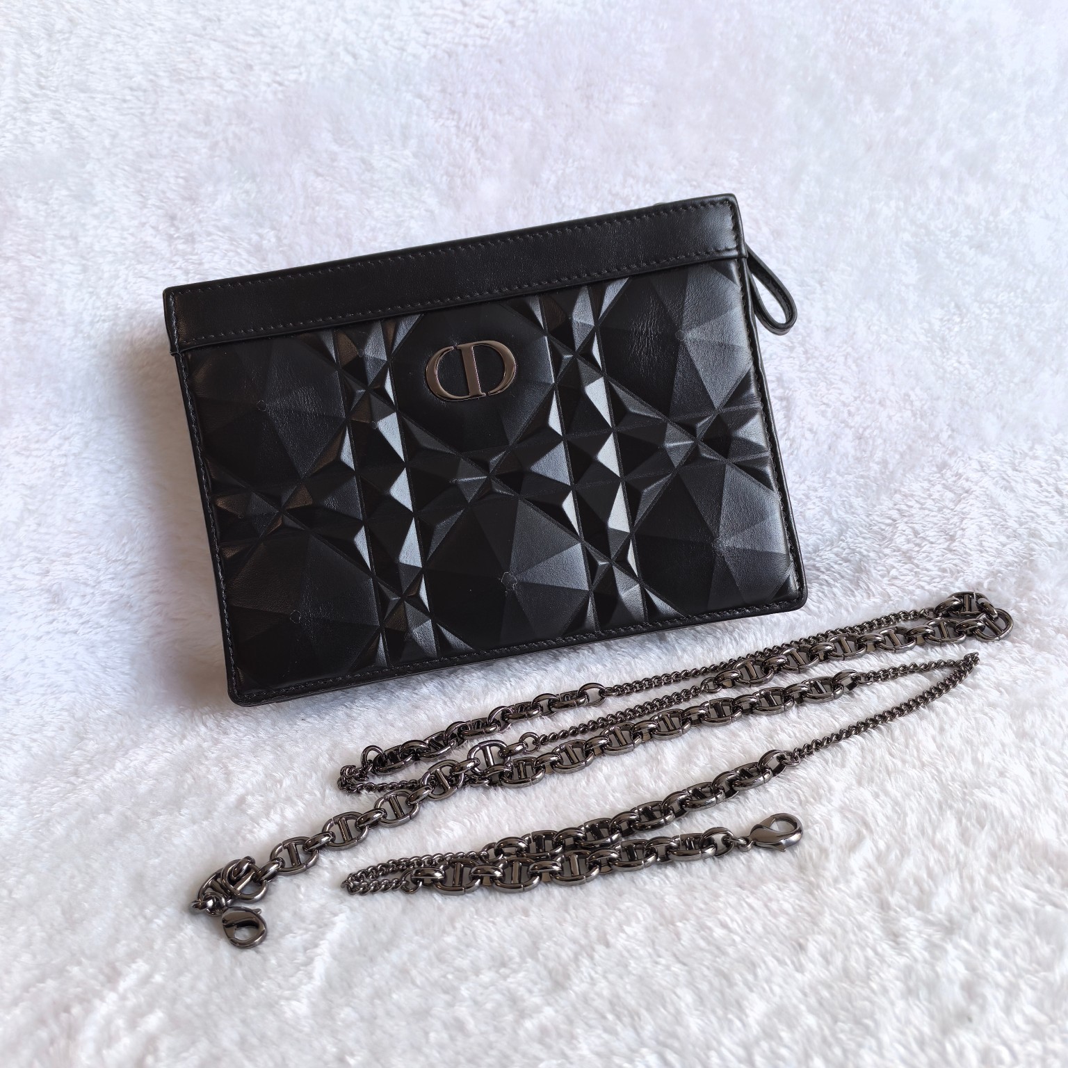 95新 DIOR/迪奥 AZ/黑色caro菱格钻石纹链条包/D4055