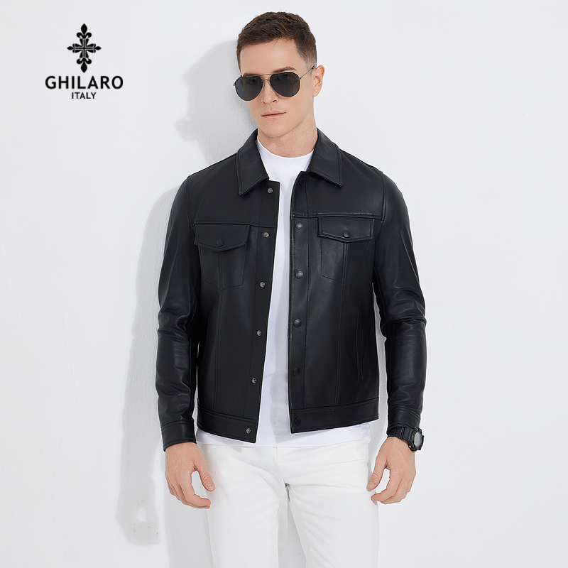 GHILARO/古劳吉那诺男装时尚休闲翻领真皮款绵羊皮革皮衣2005-70