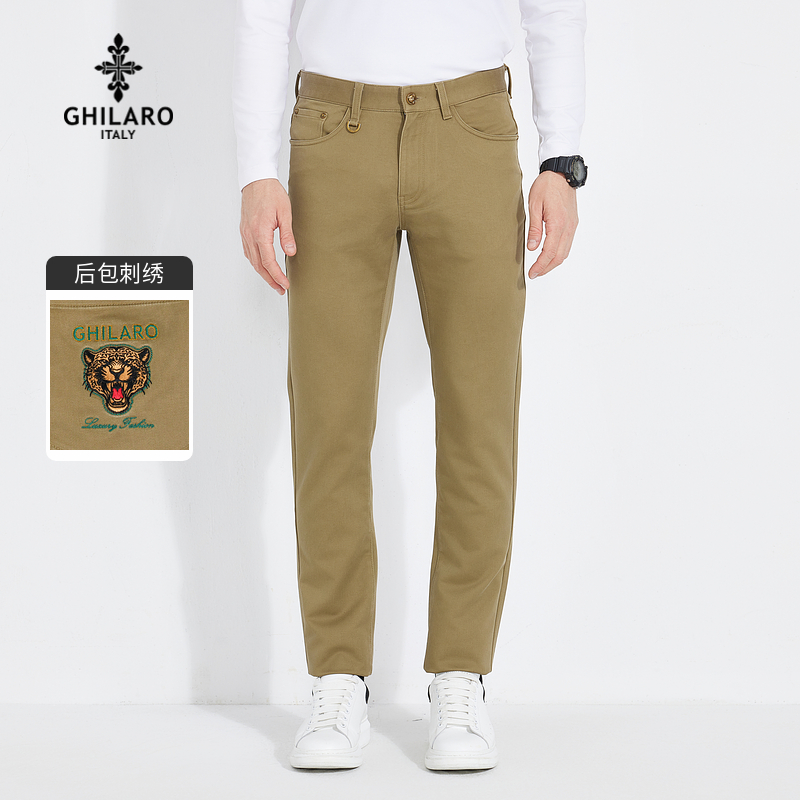 GHILARO/古劳吉那诺男时尚舒适刺绣LOGO动物五袋款休闲裤3013-82