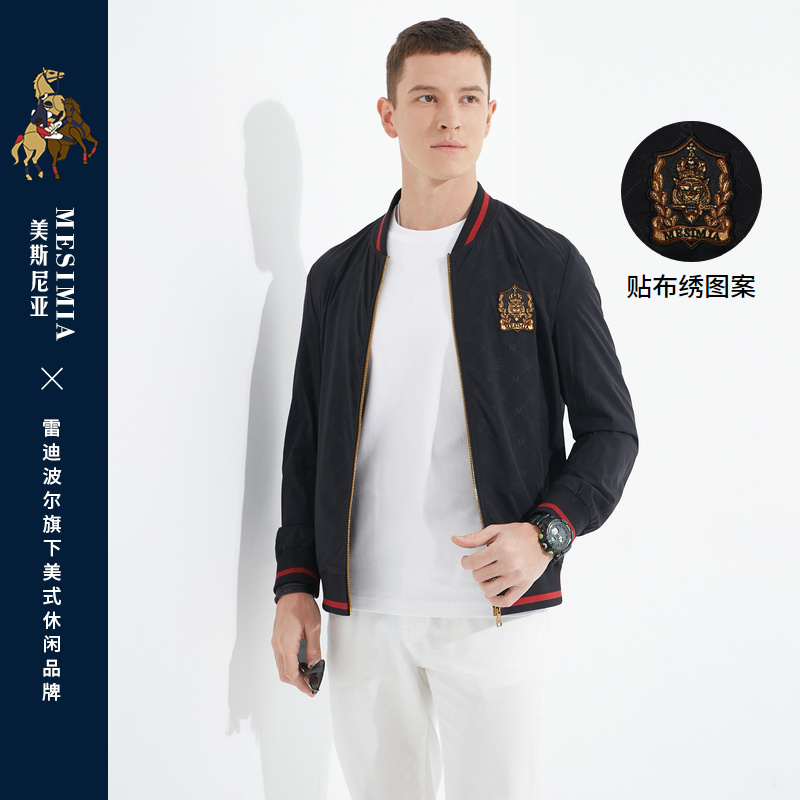 雷迪波尔/美斯尼亚春秋男棒球领整身印花贴布绣图案夹克外套3012