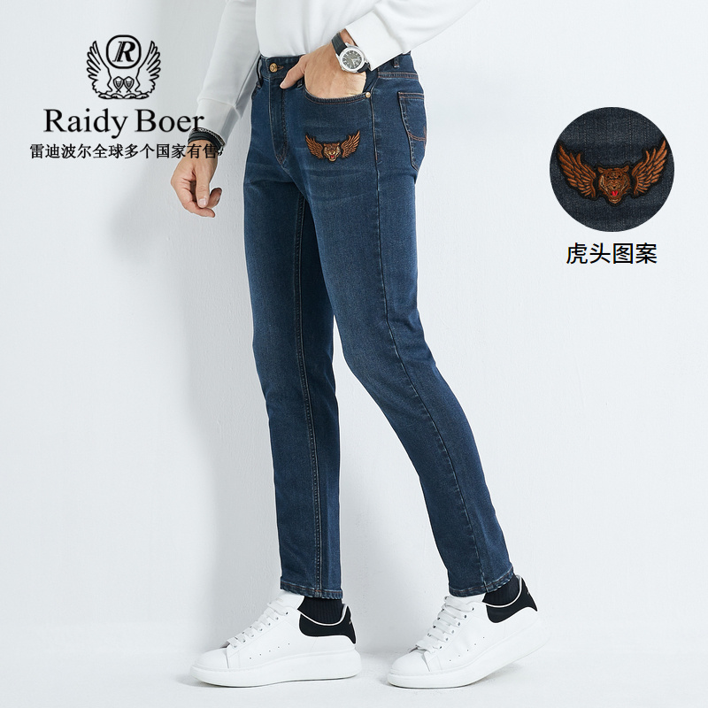 Raidy Boer/雷迪波尔男装秋冬刺绣虎头棉涤混纺修身牛仔裤6016-54