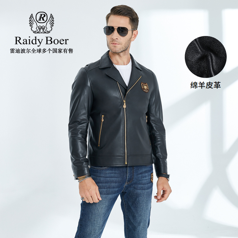 Raidy Boer/雷迪波尔秋冬新款男士机车刺绣绵羊皮皮衣外套2025-70