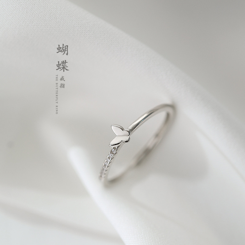 925银戒指 蝴蝶戒指日系小众轻奢新款网红开口可调节银镀食指戒