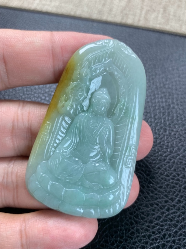 黄翡特色阿弥陀佛吊坠天然翡翠A货八大守护神