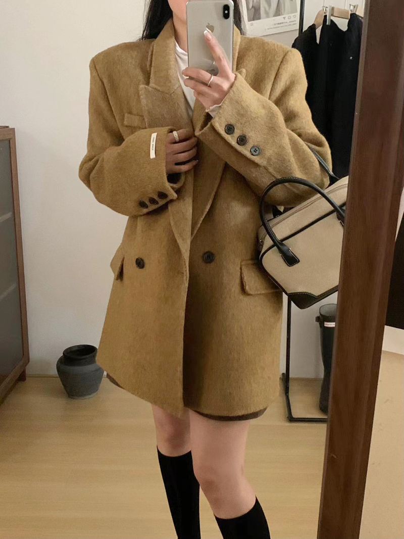 2025秋冬新款双面羊毛大衣女加厚短款韩版宽松小西装绵羊毛外套女