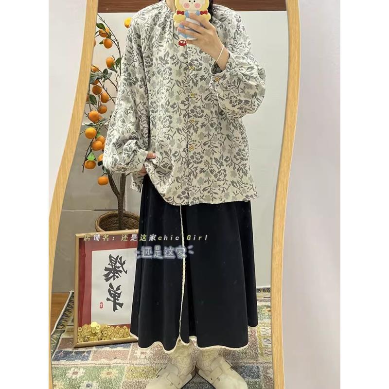 还是这家2024秋季新款复古提花衬衫文艺森系长袖开衫衬衣上衣