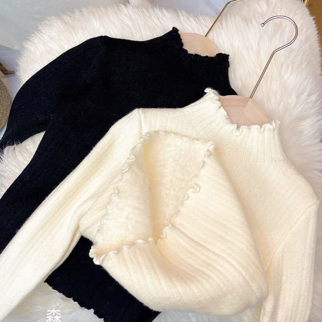 女童毛衣秋冬韩版中大童半高领2023新款女宝宝洋气木耳边套头毛衣