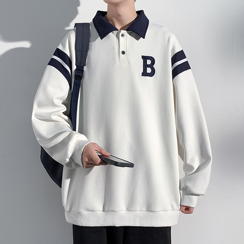 春秋款polo衫卫衣男复古学院风青少年上衣宽松休闲百搭翻领外套男