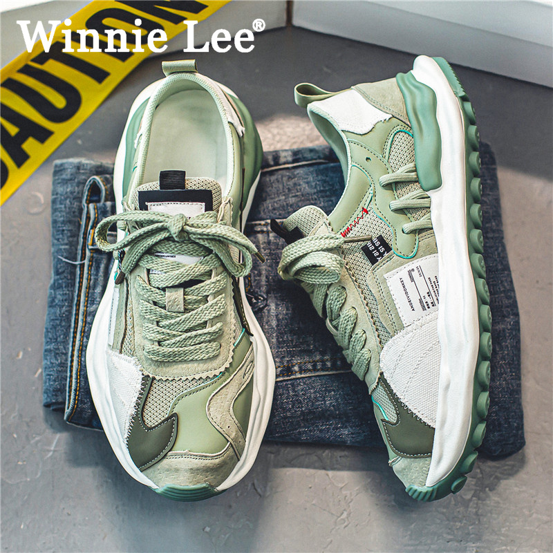 Winnie Lee男鞋2023新款冬季网面鞋运动时尚休闲厚底潮牌老爹潮鞋