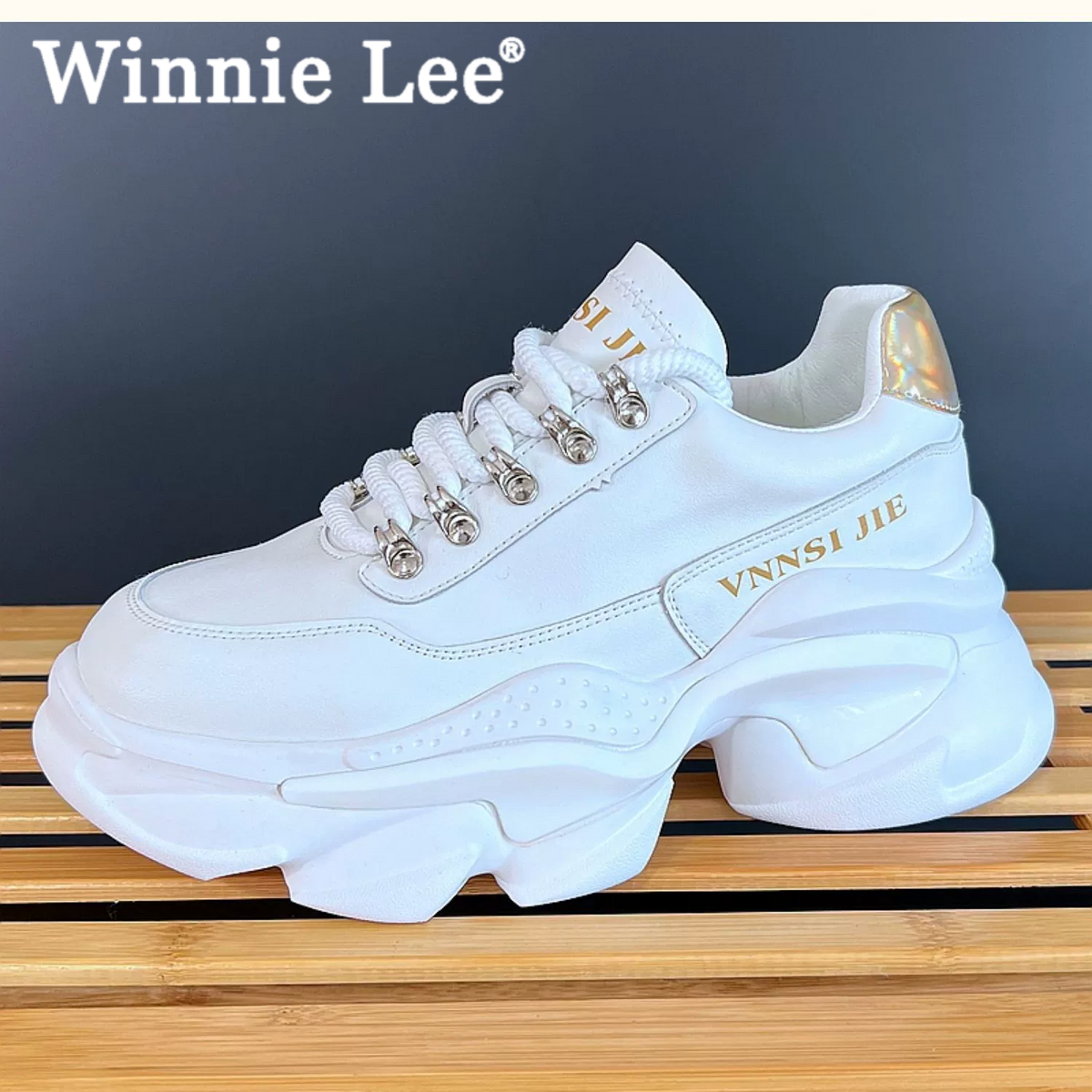 Winnie Lee增高男鞋老爹鞋2023新款小白鞋韩版潮流休闲鞋男面包鞋