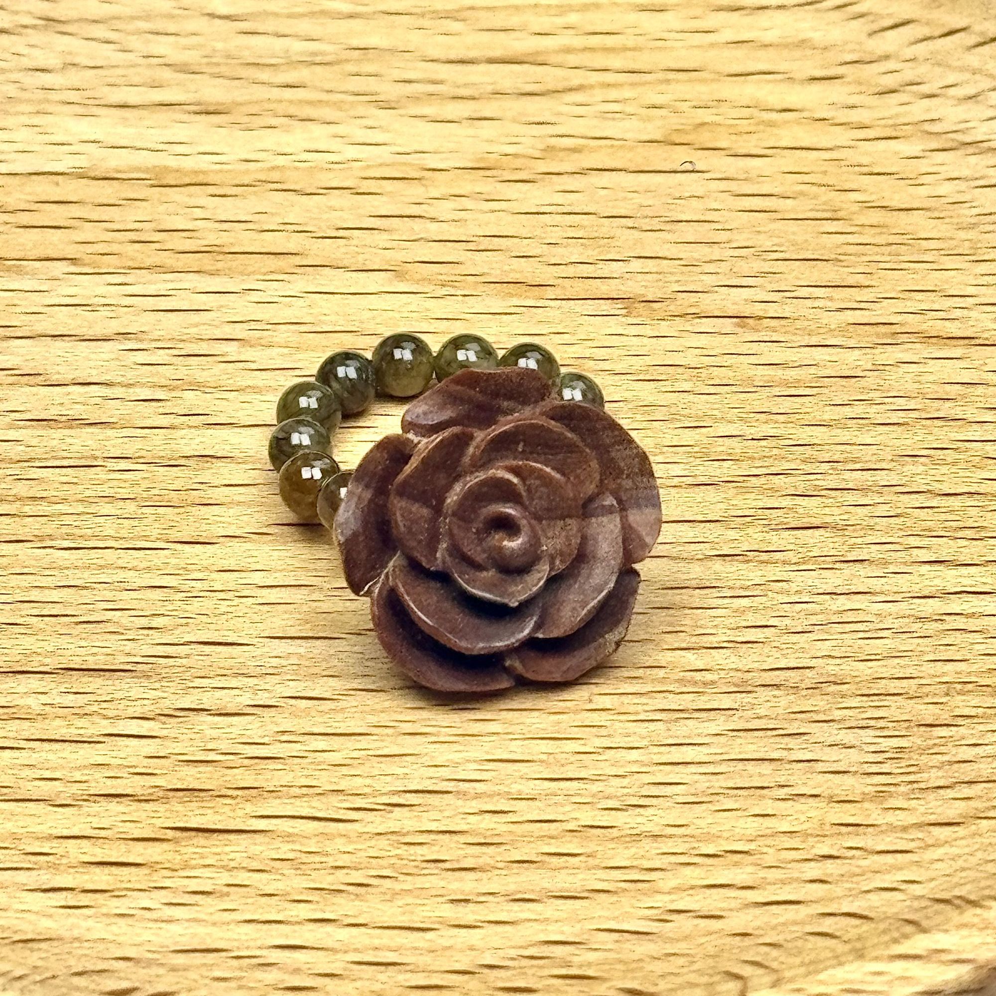 檀香木和田玉玫瑰花老山檀黑肉4mm女款时尚百搭戒指文玩串珠文玩