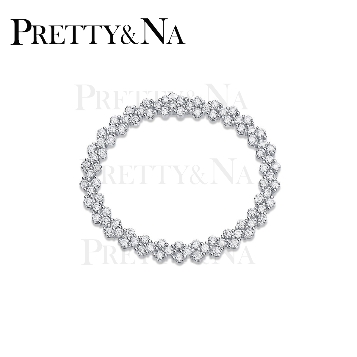 PRETTY&NA 925银莫桑石手链 女生轻奢时尚百搭小众简约满钻银手链