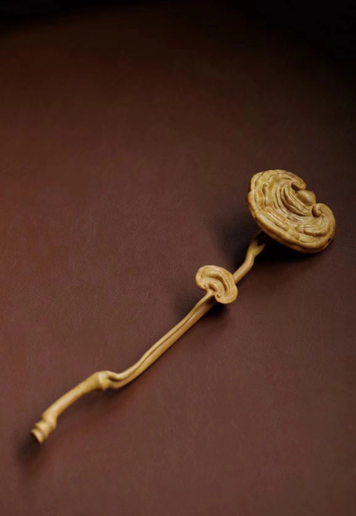 小叶黄杨木手工制作灵芝如意