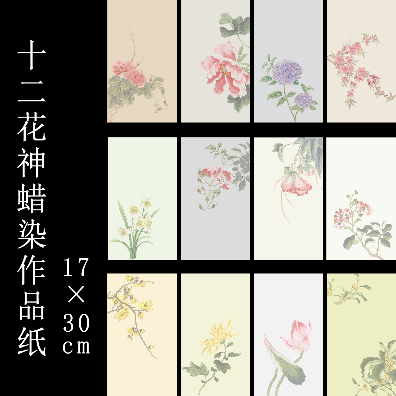 【十二花神】17*30cm加厚微喷蜡染半生熟书法小楷专用作品纸60张/袋