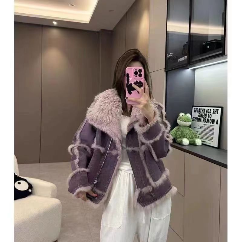 时兔外套女机车款洋气短款大衣女尚网红冬季小香风爆款年轻款领