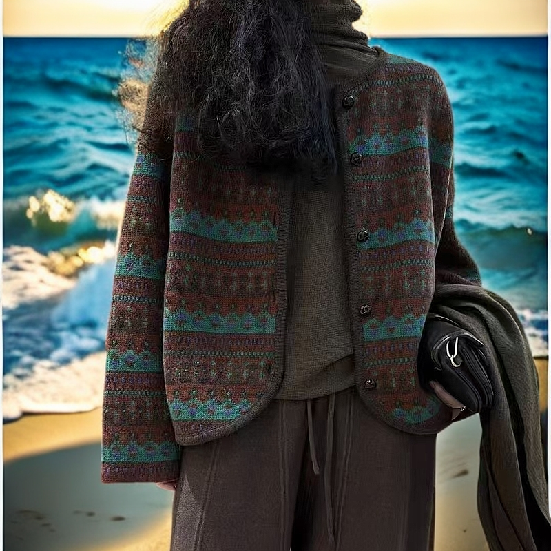 度姐分享加厚复古全羊毛洋气针织开衫气质短款休闲百搭冬季宽松