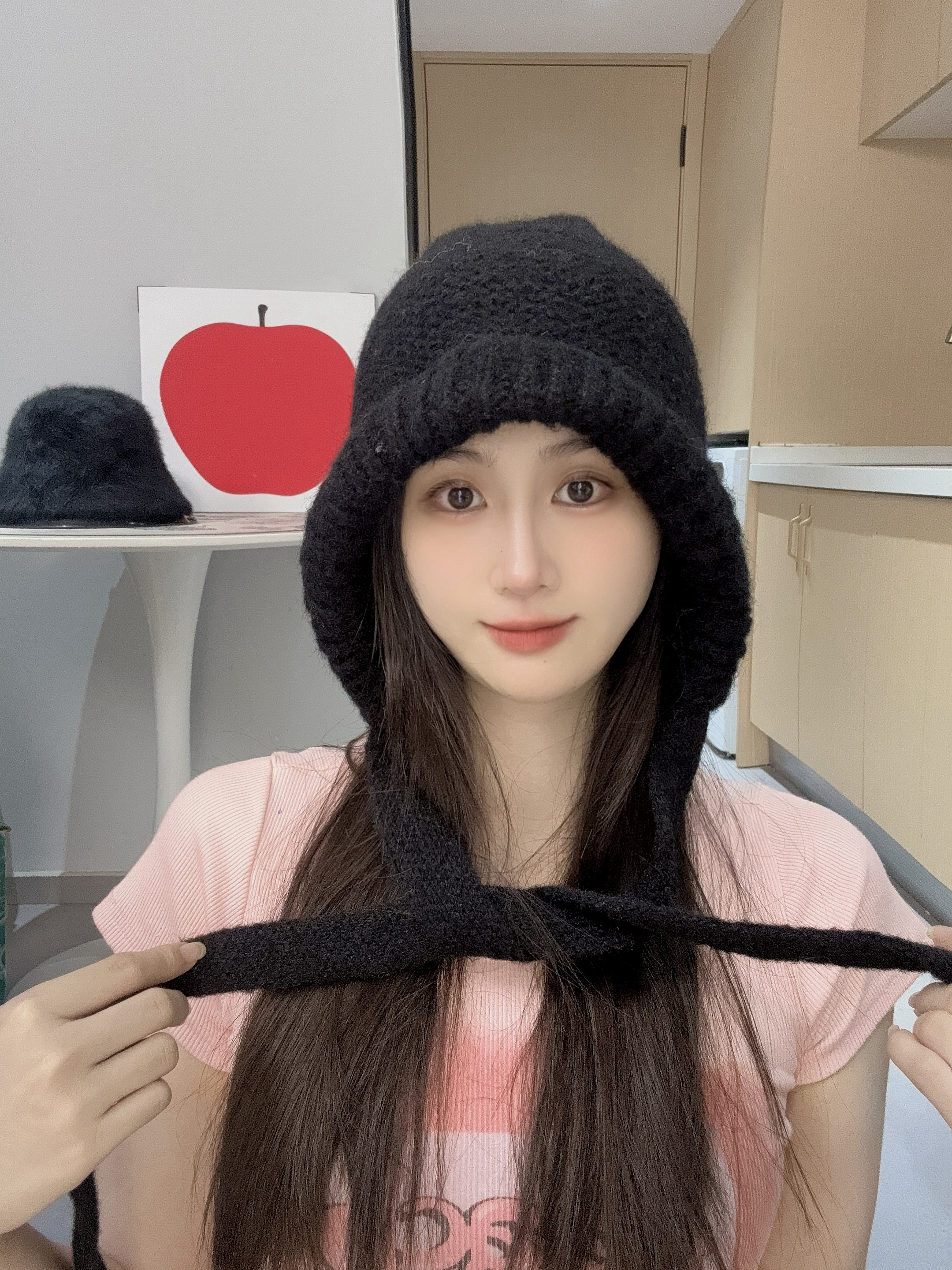 一帽两用百搭羊毛混纺包包帽秋冬护耳帽甜美秋冬保暖显脸小毛线帽