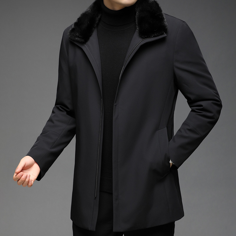 吉酷羊貂绒派克服男士高端商务水貂内胆冬季皮毛一体翻领夹克外套