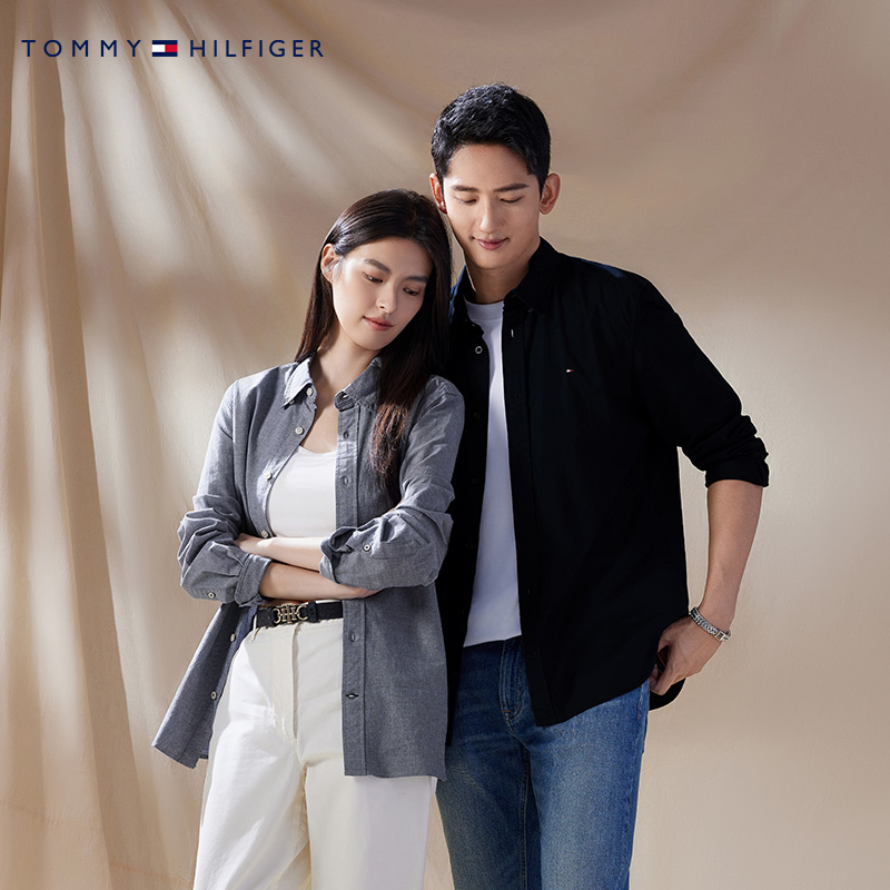 【弹力牛津纺】Tommy秋冬男女商务休闲易打理纯色条纹长袖衬衫