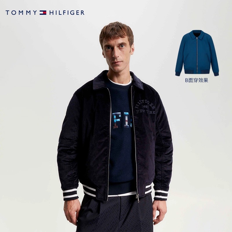 Tommy秋冬男复古双面穿灯芯绒拉链翻领保暖行政棉服夹克外套32792