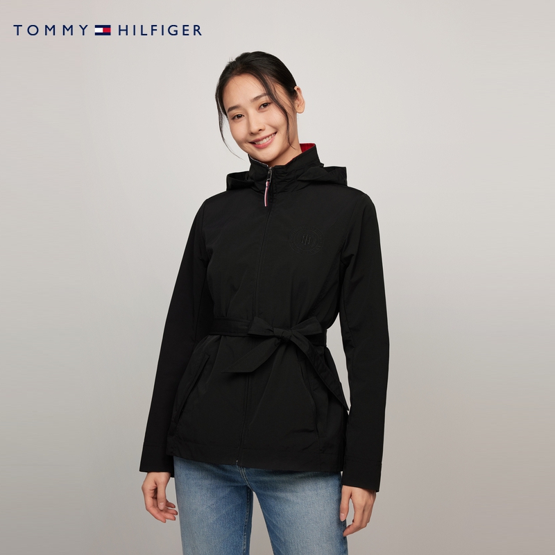 【拼色立领】Tommy秋冬女装收腰刺绣拼色立领连帽夹克外套76J4936