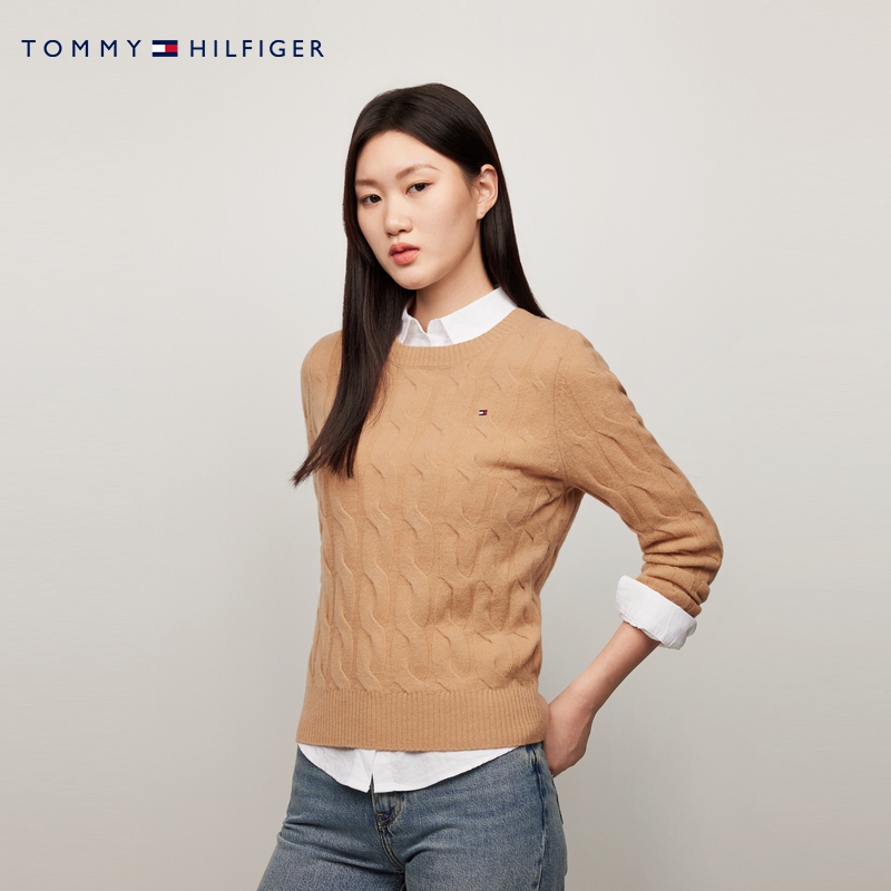 【明星同款系列】Tommy秋冬女装绞花休闲通勤内搭打底羊毛衫毛衣