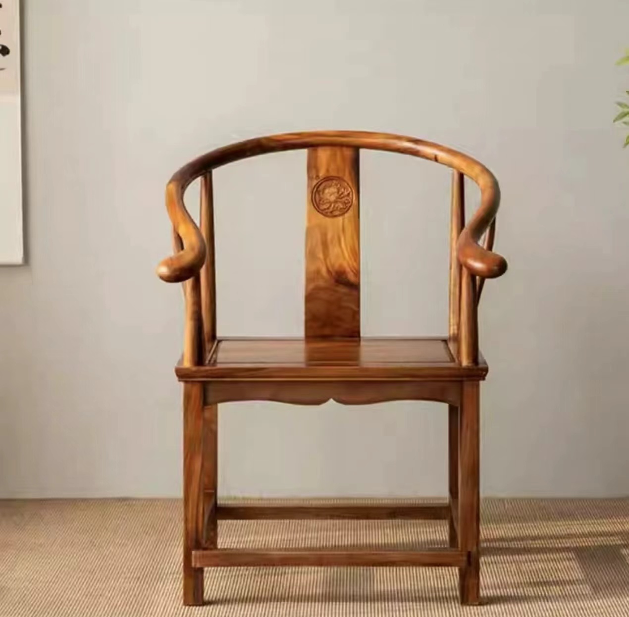 新中式雕花圈椅实木椅子胡桃木椅子实木家用中式茶椅主人椅